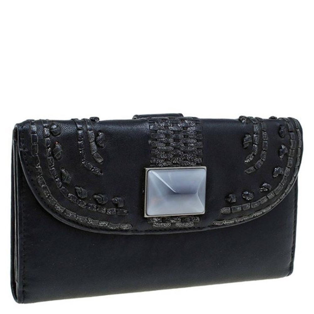 Dior Black Leather Plisse Tri Fold Wallet